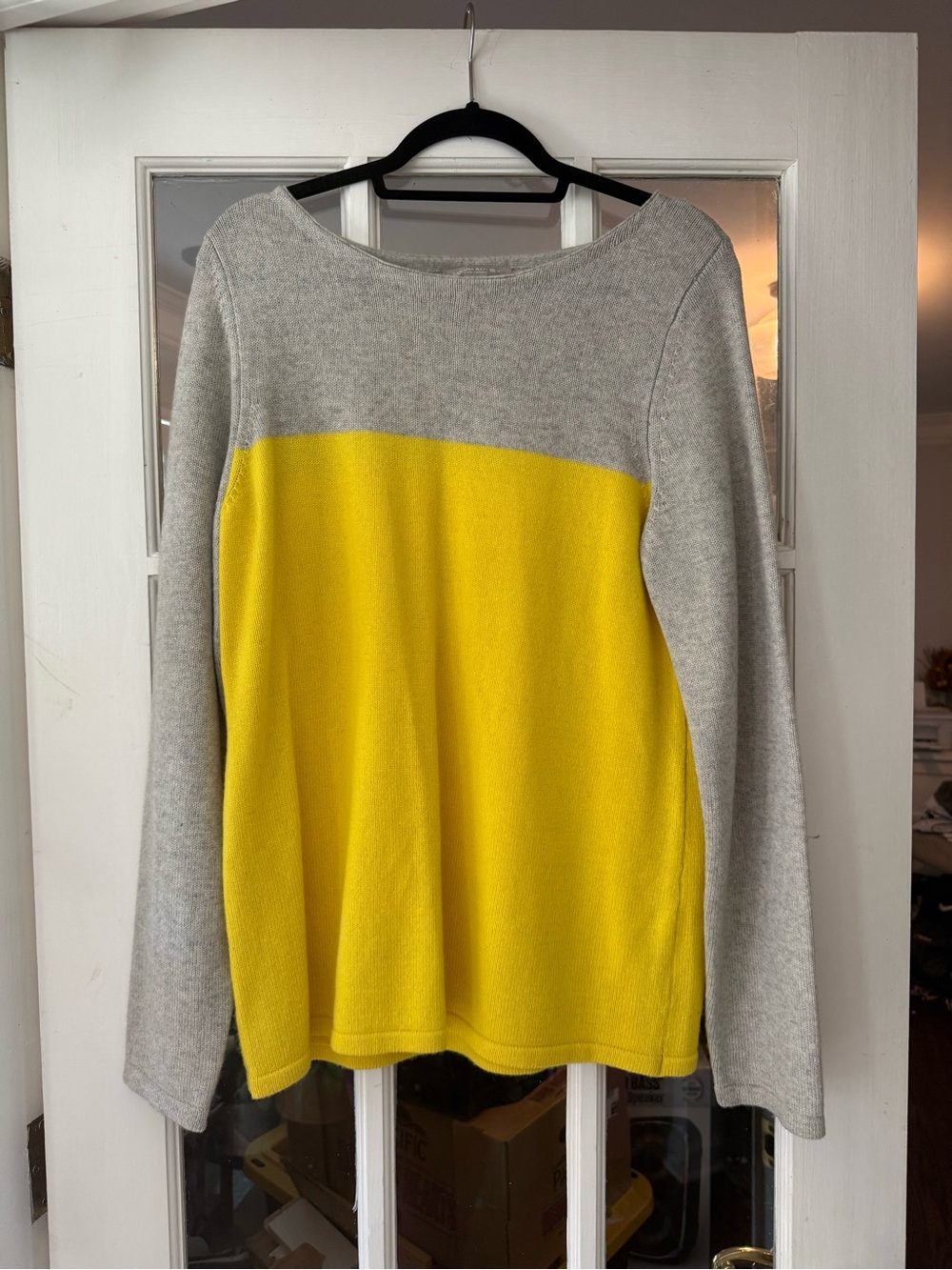 Banana Republic Gray and Yellow Colorblock Crewneck Sweater